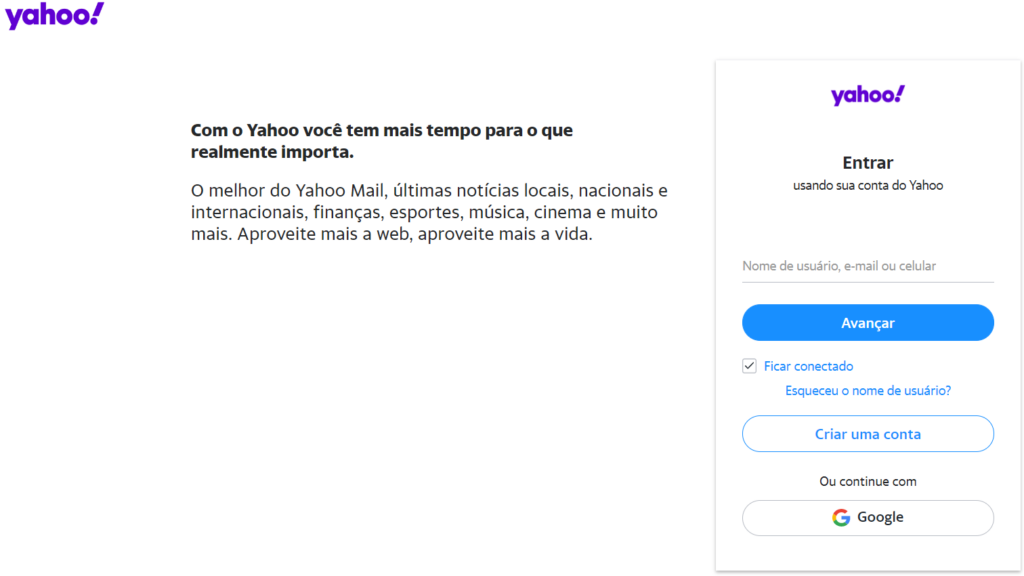 Yahoo Mail entrar direto